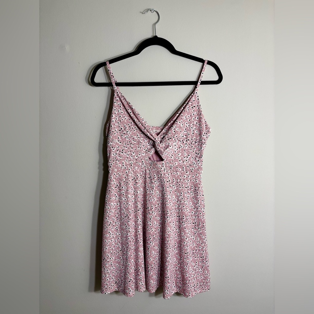 Pink Floral Spaghetti Strap Dress